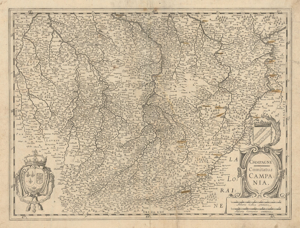 Champagne - Comitatus Campania. Champagne region by Janssonius c1631 old map