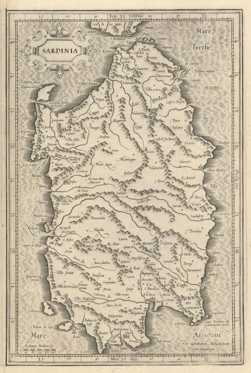 The island of Sardinia by Hondius / Mercator c1619 old antique map plan chart