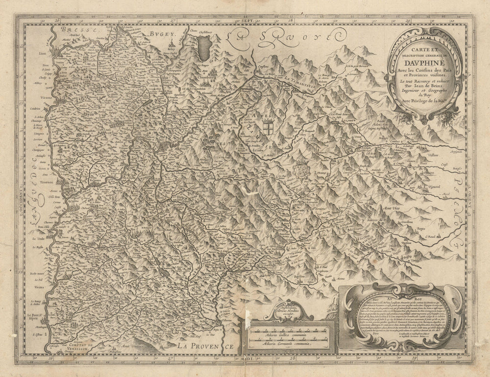 Carte & Description Generale de Dauphiné… Central French Alps. Hondius c1630 map