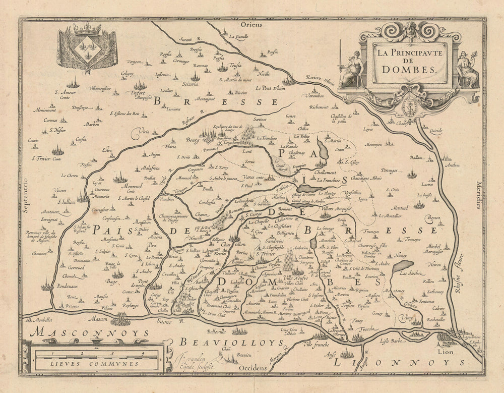 La Principauté de Dombes. Ain department & Lyon by Johannes Janssonius c1631 map