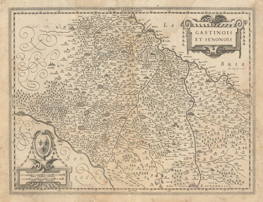 Gastinois et Senonois. Gâtinais & Senonais by Janssonius c1631 old antique map