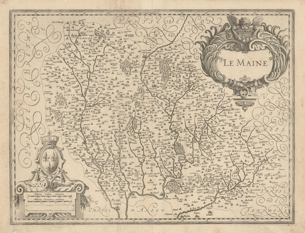 Le Maine. Sarthe & western Mayenne by Johannes Janssonius 1631 old antique map