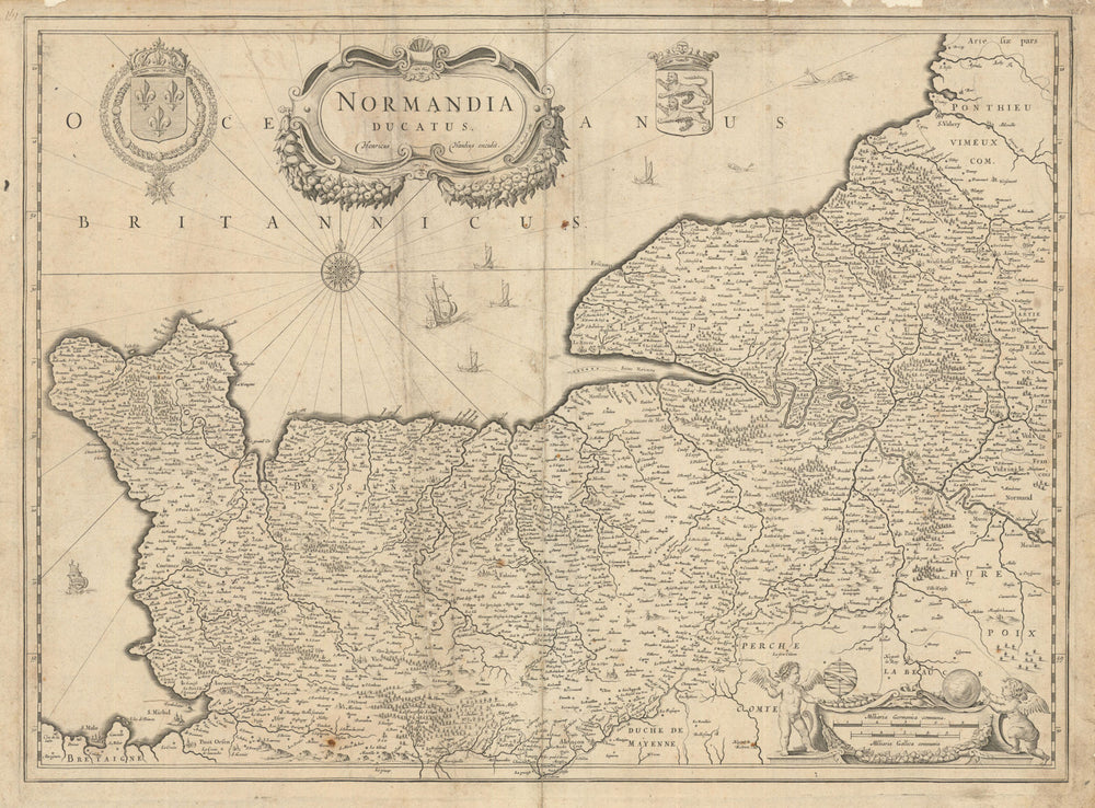 Normandia Ducatus. The Duchy of Normandy by Henricus Hondius c1640 old map