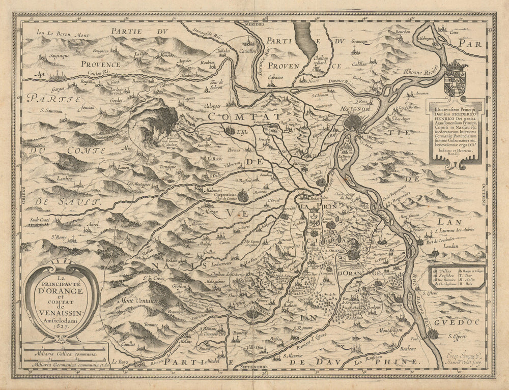 La Principauté d'Orange et Comtat de Venaissin. Vaucluse by Hondius 1627 map