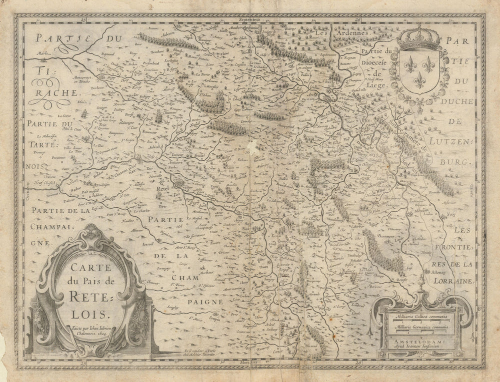 Carte du Pais de Retelois. Rethel environs, Ardennes by Janssonius 1624 map