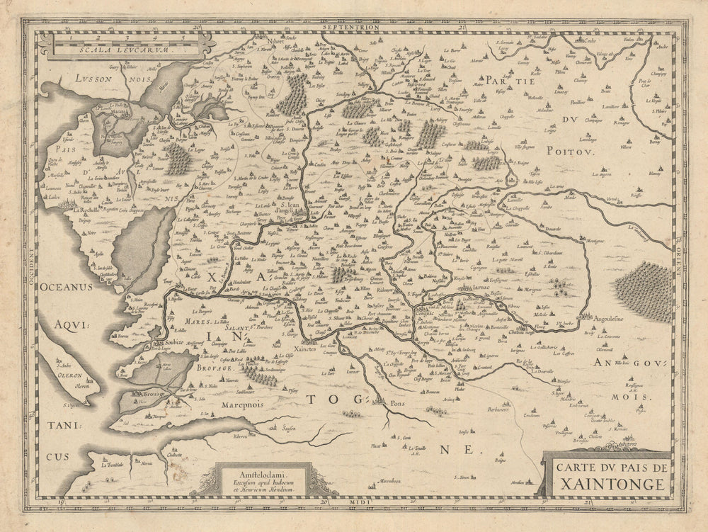 Carte du Pais de Xaintonge. Saintonge. Charente-Maritime. Hondius 1631 old map