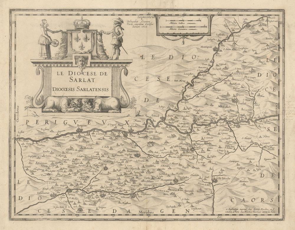 Le Diocese de Sarlat. Diocoesis Sarlatensis. Southern Dordogne. Hondius 1625 map