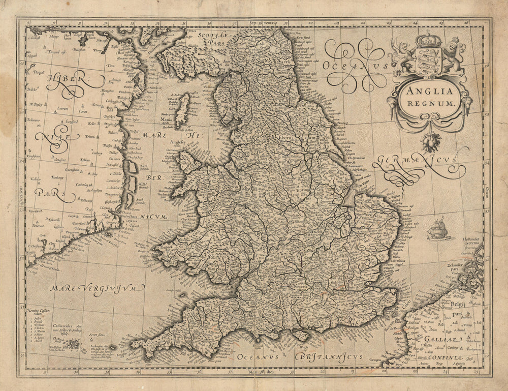 Anglia Regnum. The Kingdom of England by Gerard Mercator / Hondius c1619 map
