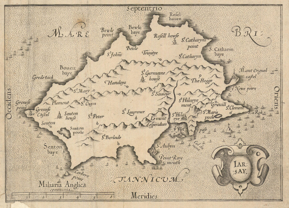 Iarsay. The island of Jersey, Channel Islands. Mercator / Hondius c1630 map