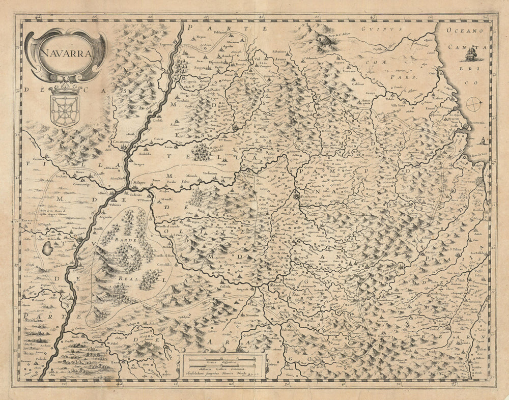 Navarra. The Province of Navarre, Spain by Henricus Hondius c1636 old map