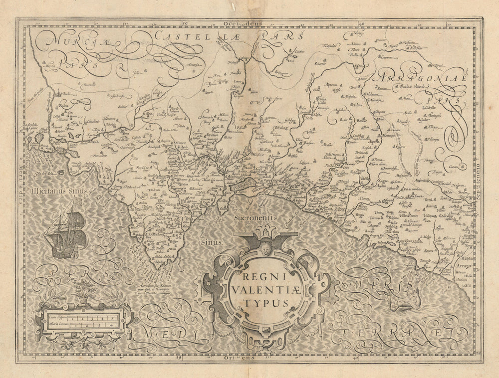 Regni Valentiae Typus. The Kingdom of Valencia by Hondius / Mercator c1606 map