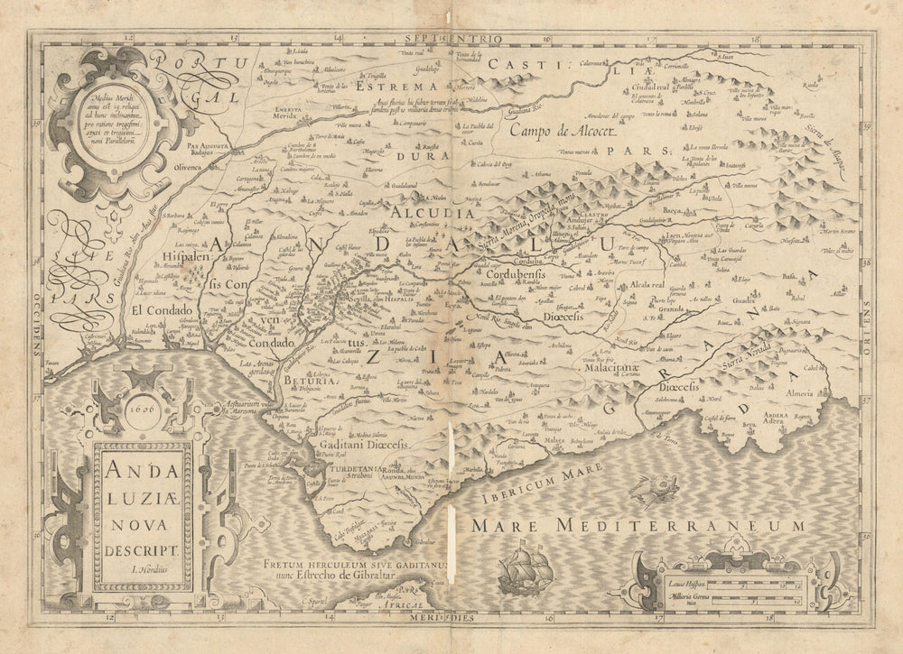 Andaluziae Nova Descript. Andalusia / Andalucia by Hondius / Mercator c1606 map