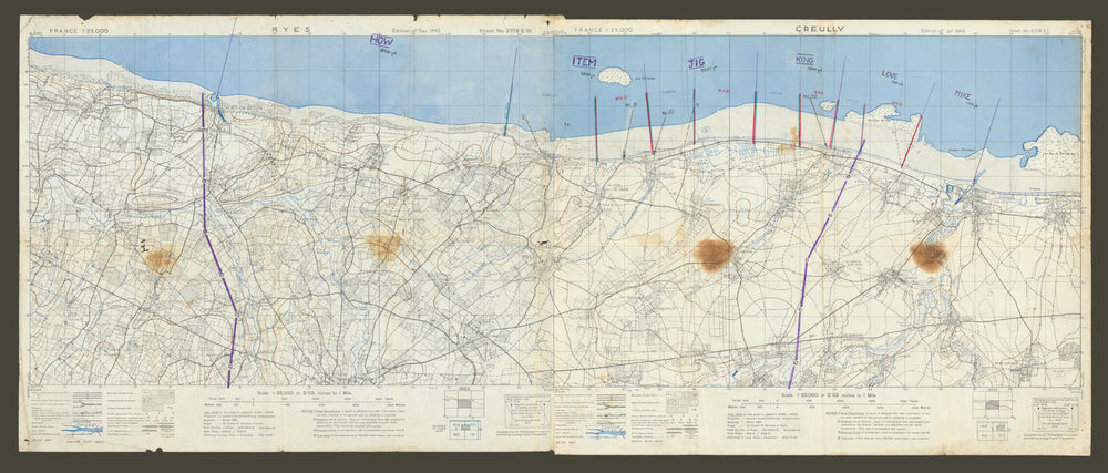 Operational D-Day map of Gold & Juno landing beaches used in active service 1944