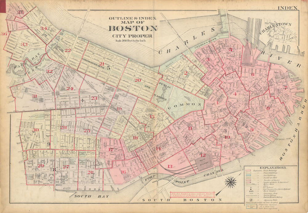 Outline & Index Map of Boston City Proper & Back Bay. G.W. Bromley 1928