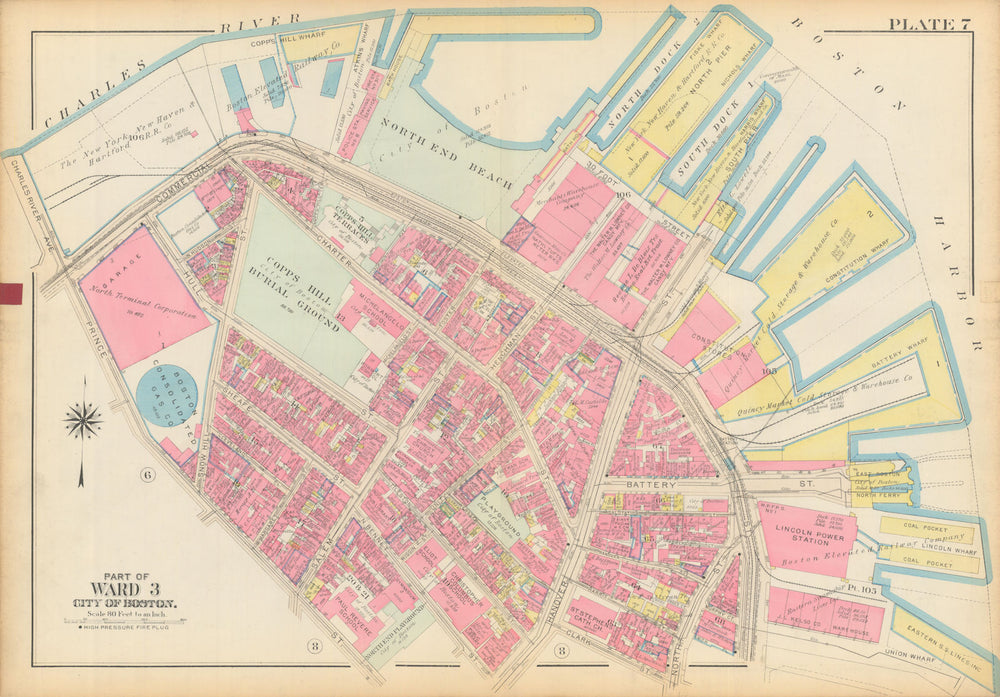 Boston #7 North End west. Waterfront & wharves. Copps Hill. BROMLEY 1928 map