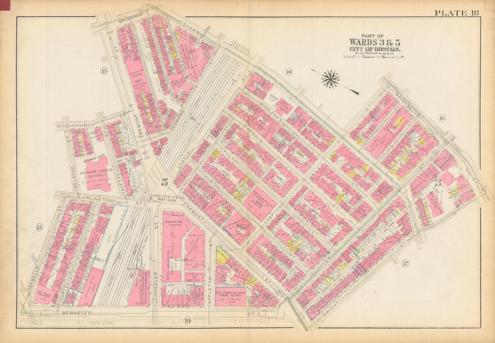 Boston #18 South End/Bay Village. Arlington Street/Shawmut Ave. BROMLEY 1928 map