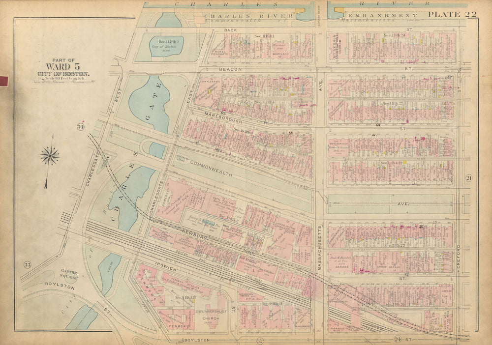 Boston #22 Back Bay. Charlesgate Park / Commonwealth Avenue. BROMLEY 1928 map