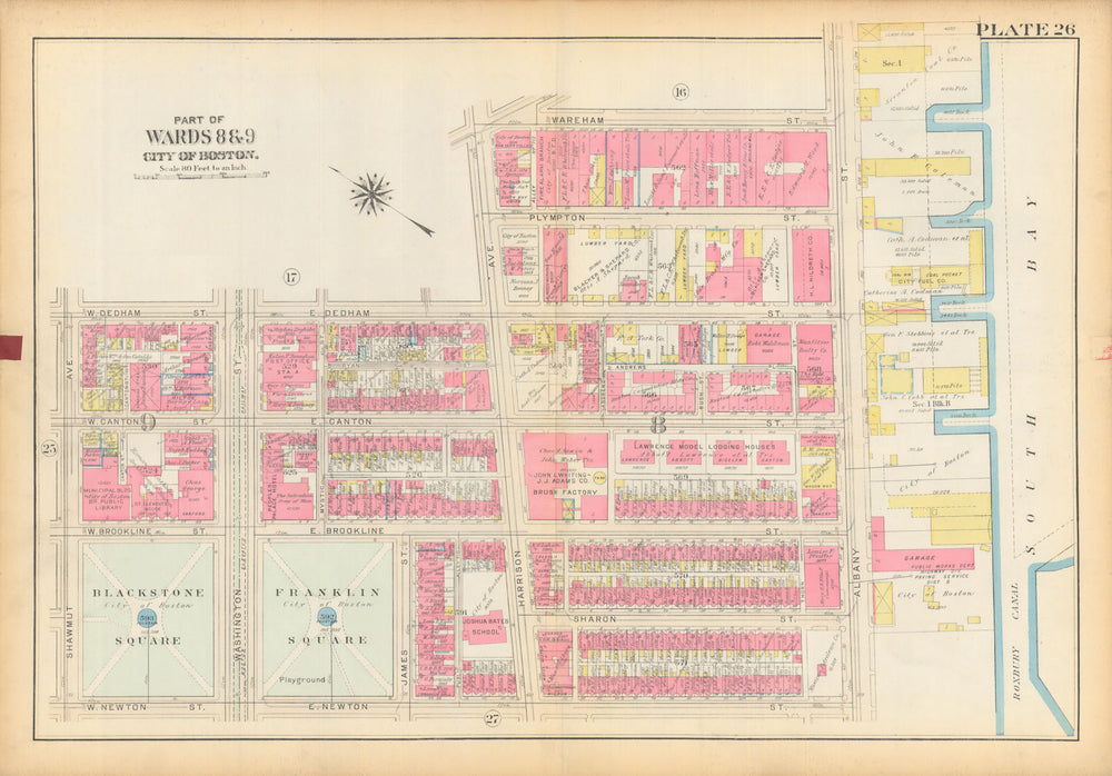 Boston #26 South End- SoWa. Blackstone & Franklin Squares. BROMLEY 1928 map