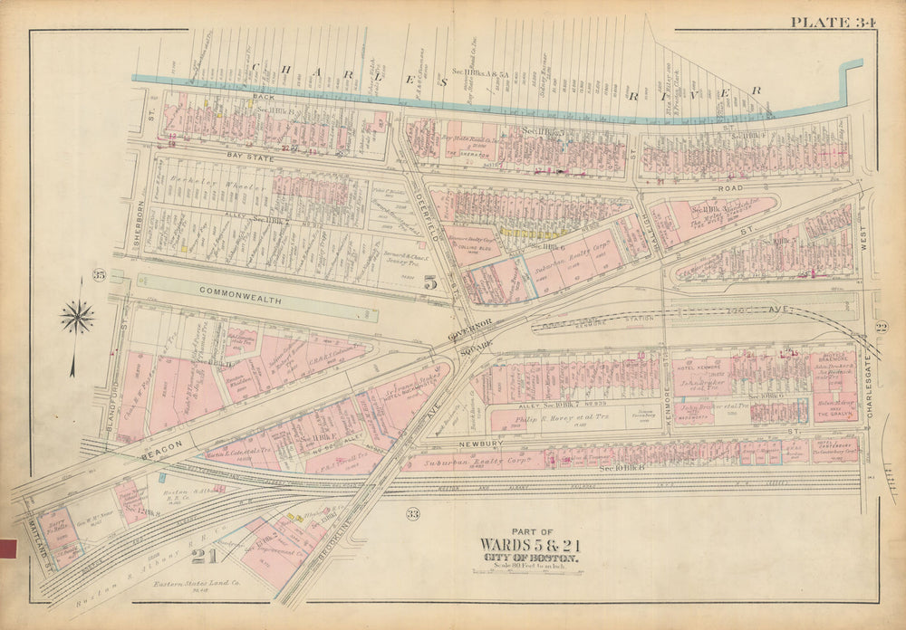 Boston #34 Fenway/Kenmore. Governor Square. Commonwealth Ave. BROMLEY 1928 map