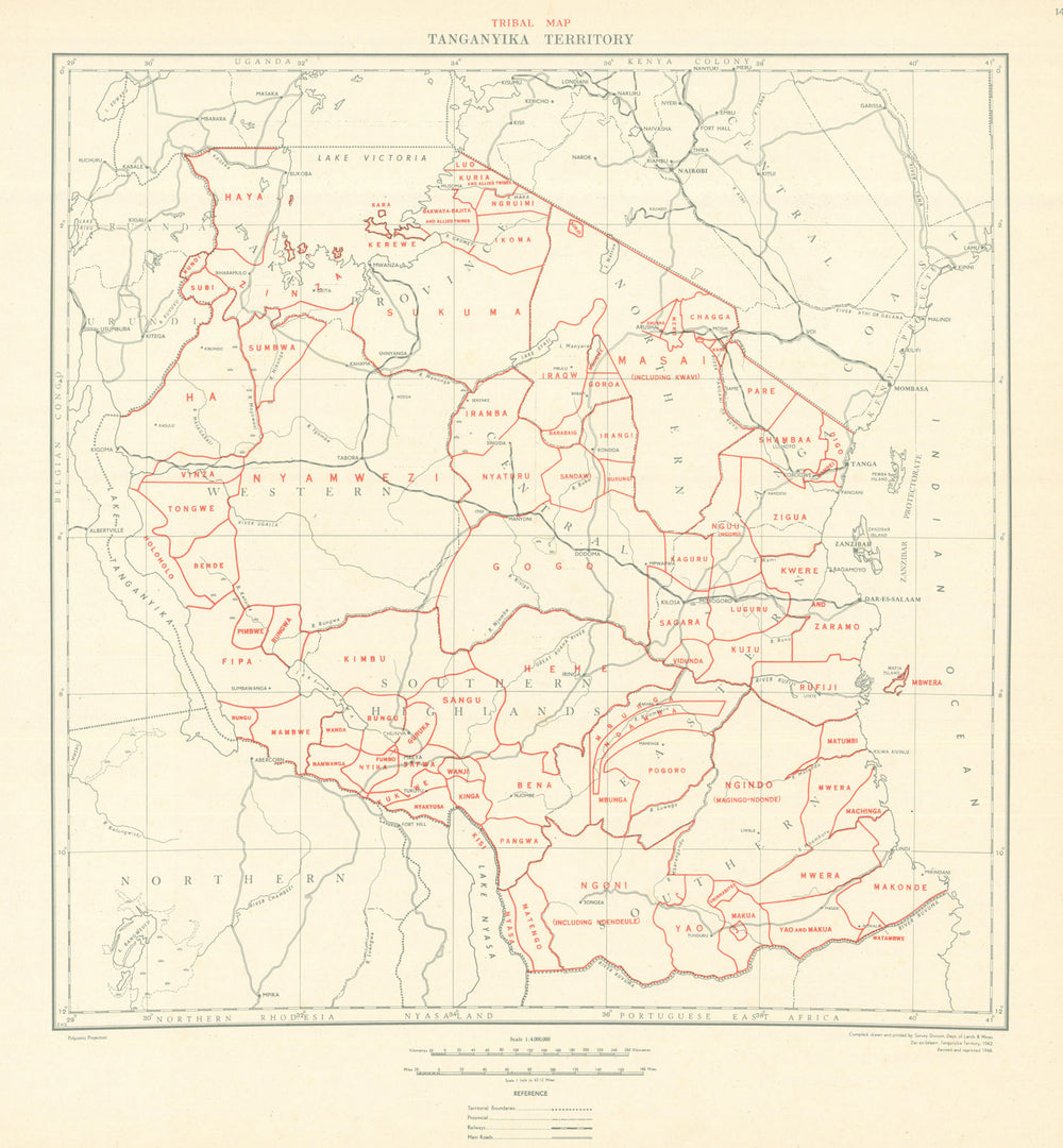 Tanganyika Territory Tribal Map. Tanzania. Department of Lands & Mines 1948