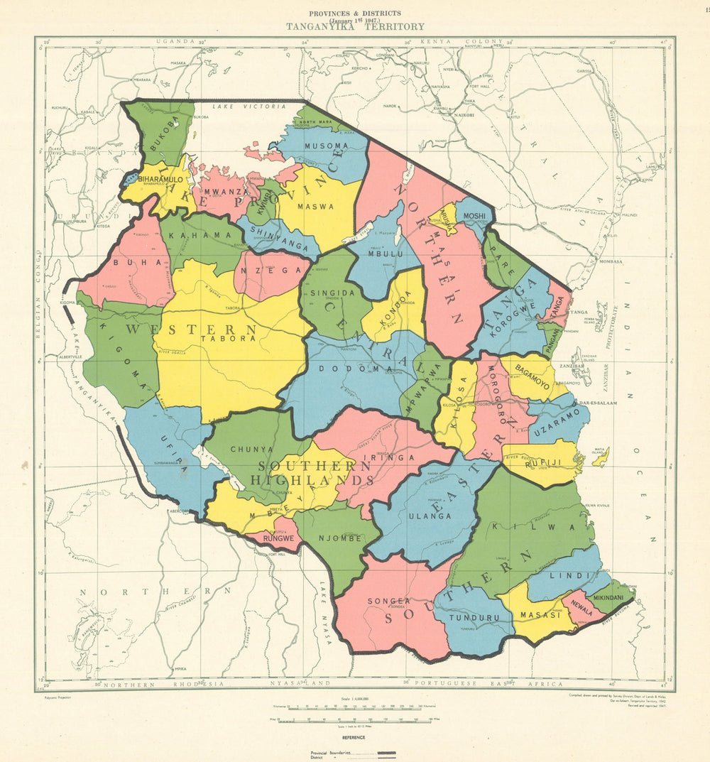 Tanganyika Territory Provinces & Districts. Tanzania Lands & Mines Dept 1948 map