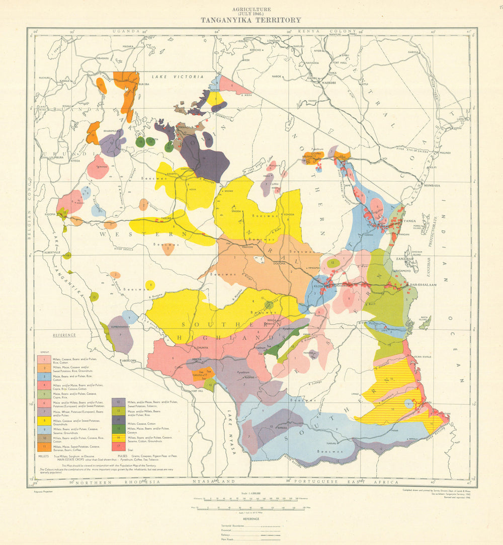 Tanganyika Territory Agriculture. Tanzania. Department of Lands & Mines 1948 map