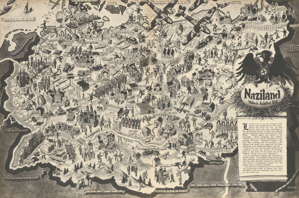 Naziland – Hitler’s Addled Egg. Serio-comic Satirical map. Ronald Lampitt 1940