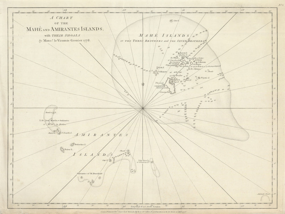 Chart of the Mahé & Amirantes Islands… Seychelles. Sayer/Bennett 1778 old map