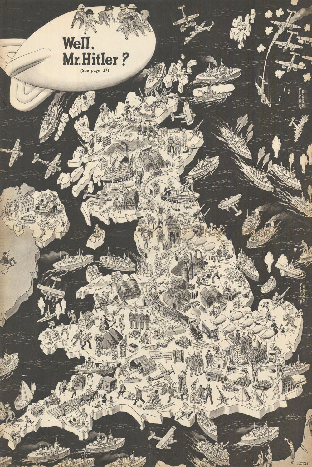 Well, Mr. Hitler? World War Two Serio-comic Satirical map. Ronald Lampitt 1939