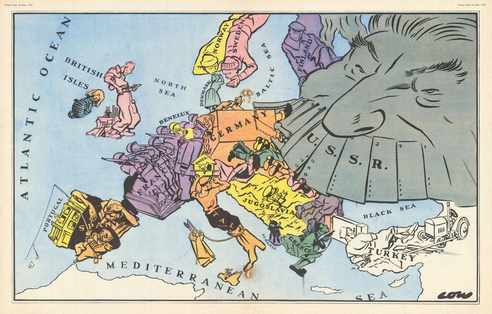 Serio-comic Satirical Map of Cold War Europe by David Low. Picture Post 1952