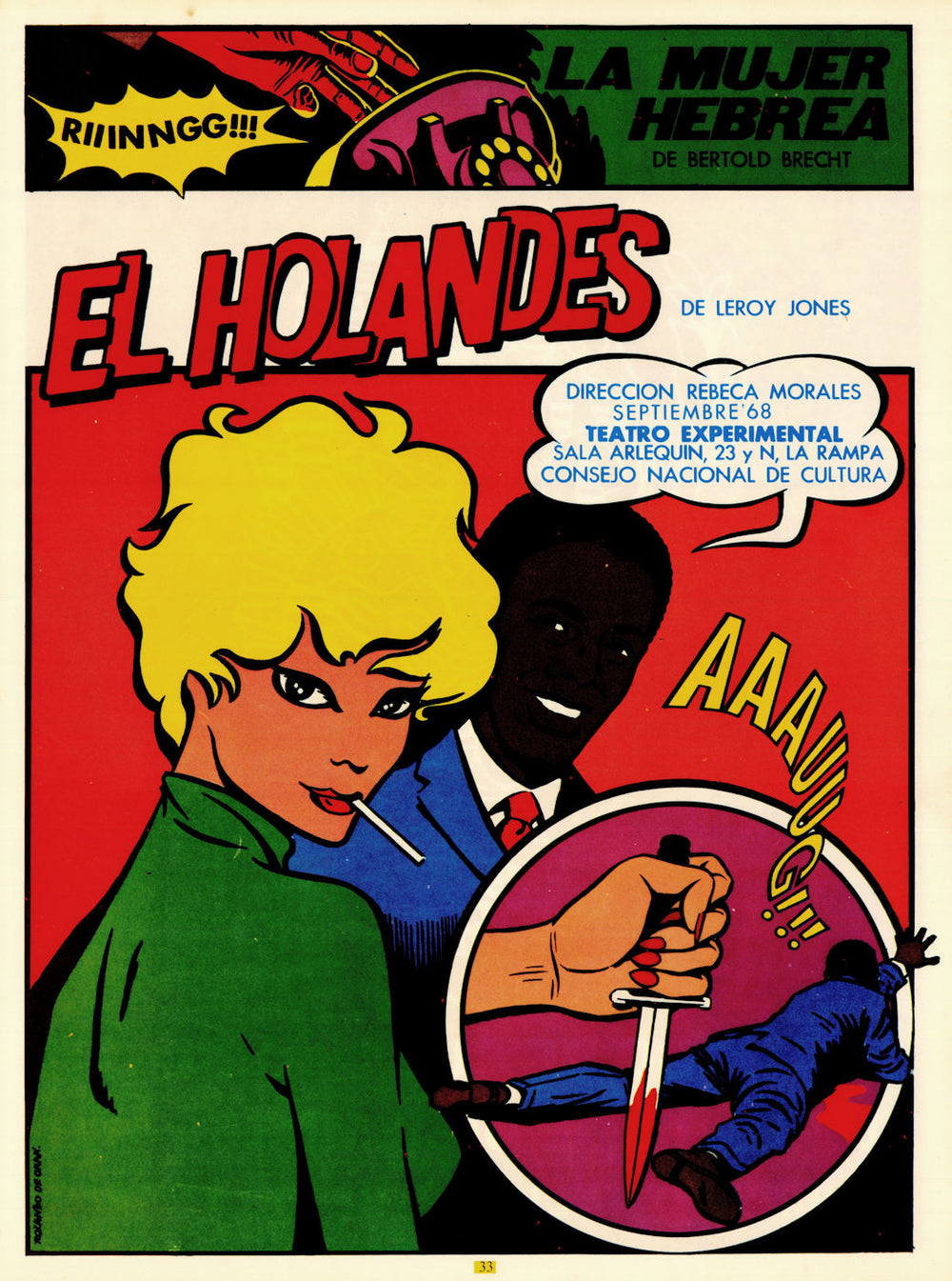 La Mujer Hebrea (Brecht) & El Holandés (Jones). Cuban theatre poster 1968