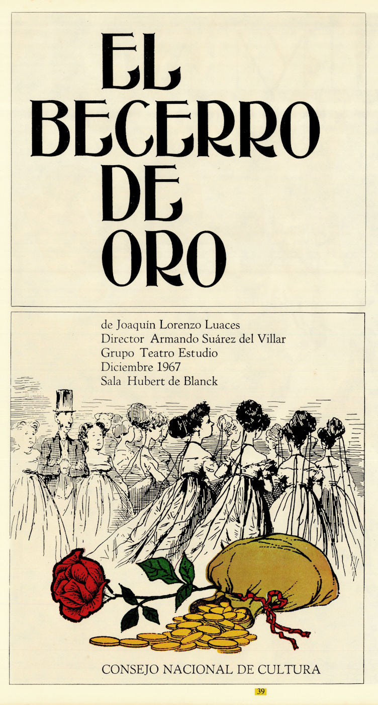 El Becerro de Oro. Joaquin Luaces. The Golden Calf. Cuban theatre poster 1967