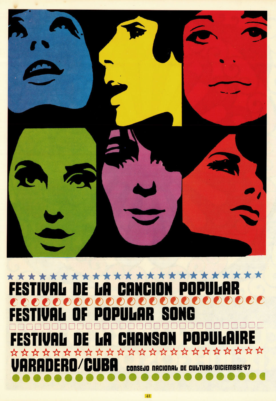 Festival de la Canción Popular. Popular Song Festival. Cuban music poster 1967