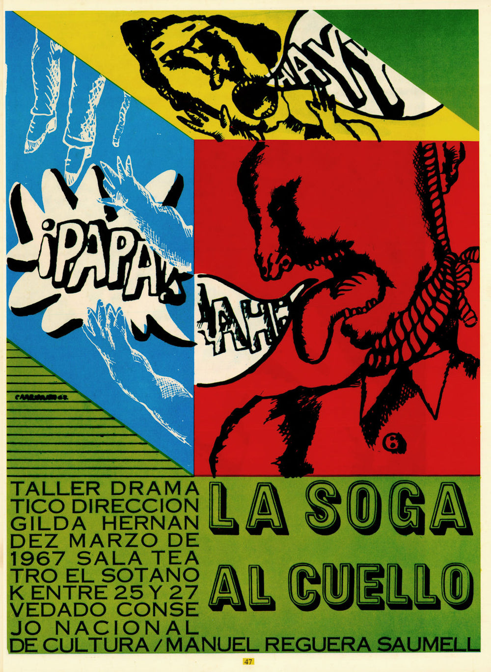 La Soga al Cuello. The Rope Around the Neck. Saumell. Cuban theatre poster 1967