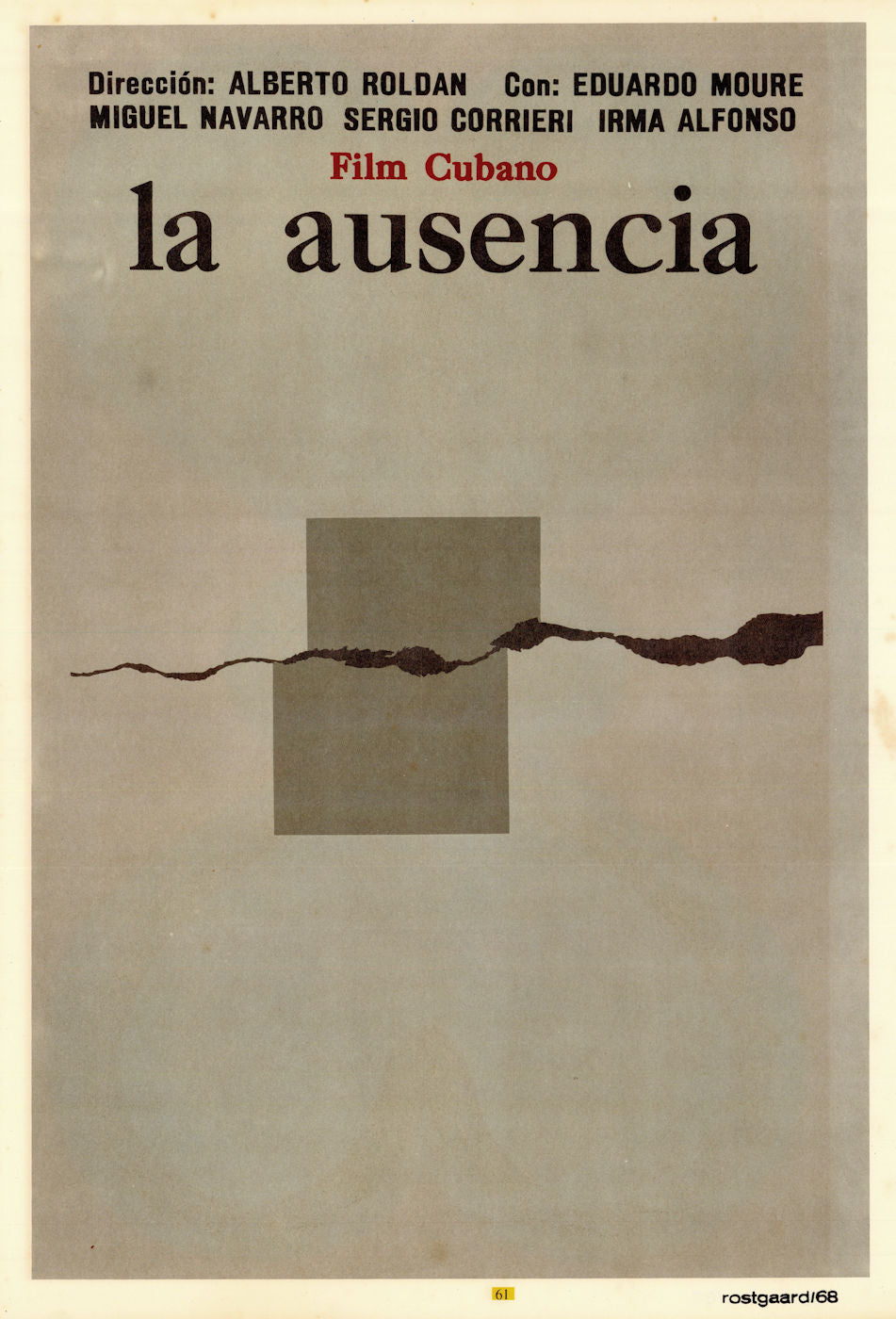 La Ausencia. The Absence. Alberto Roldan. Rostgaard/ICAIC Cuban film poster 1968