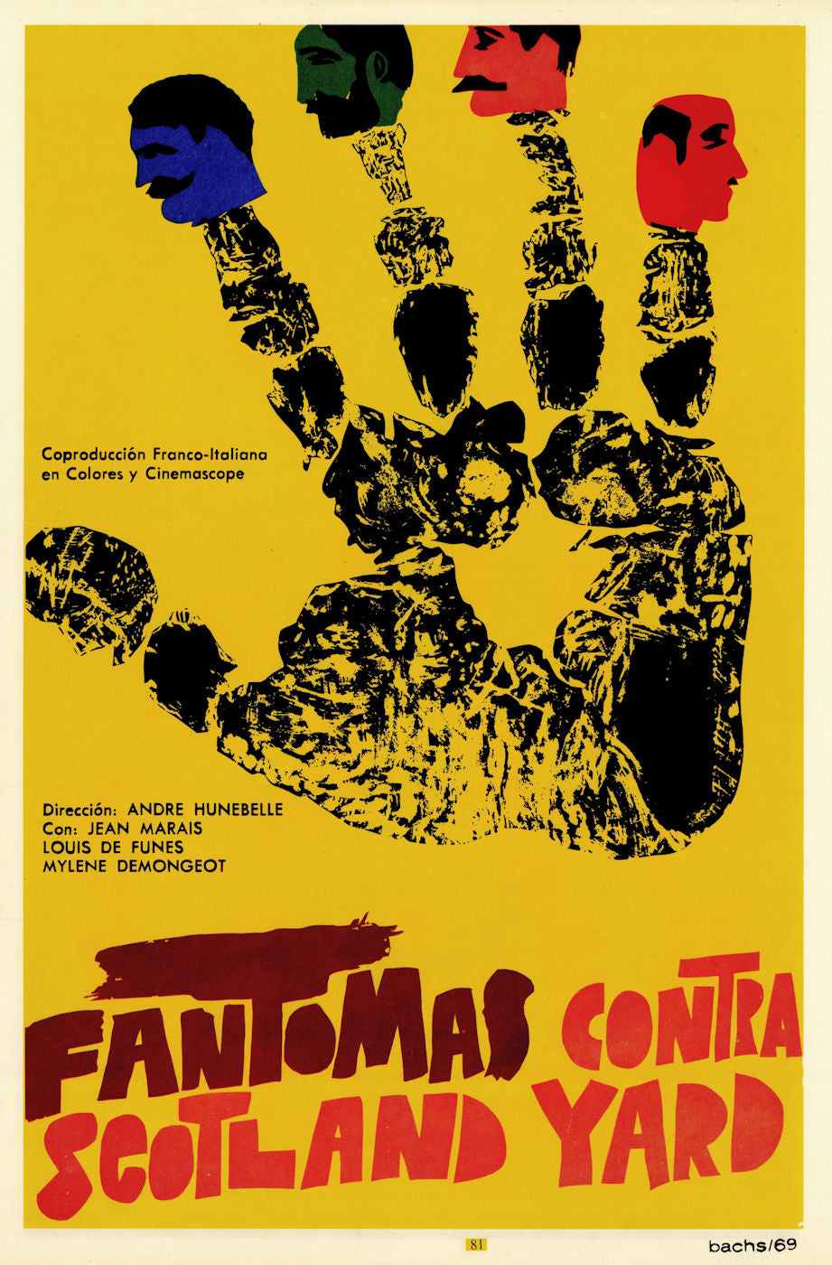 Fantômas contra Scotland Yard. Hunebelle. Bachs/ICAIC Cuban film poster 1969