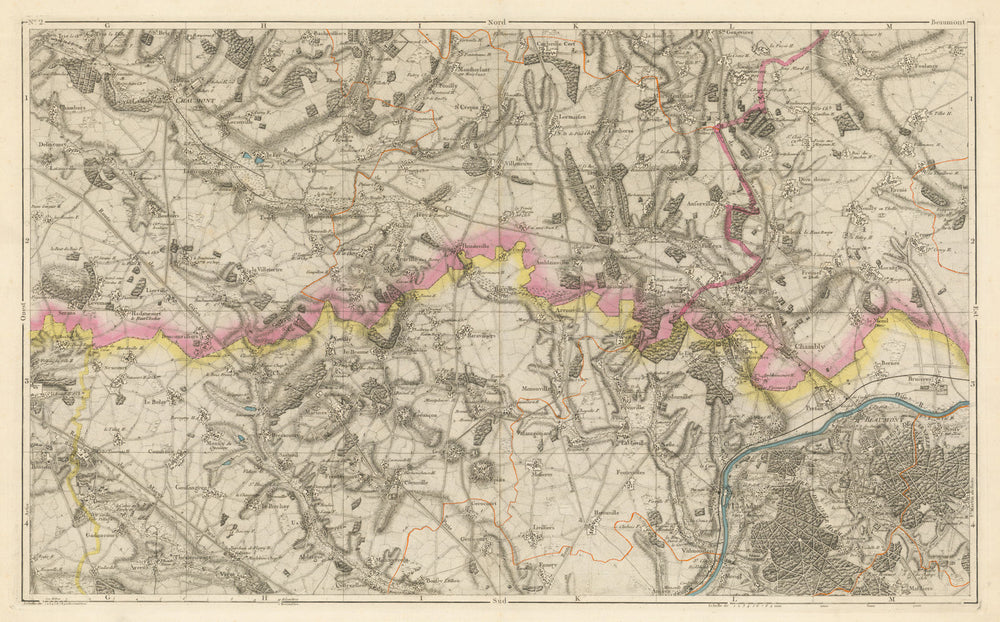 Oise—Val-d'Oise. Beaumont-sur-Oise, L’Isle-Adam, Méru. Piquet 1856 old map