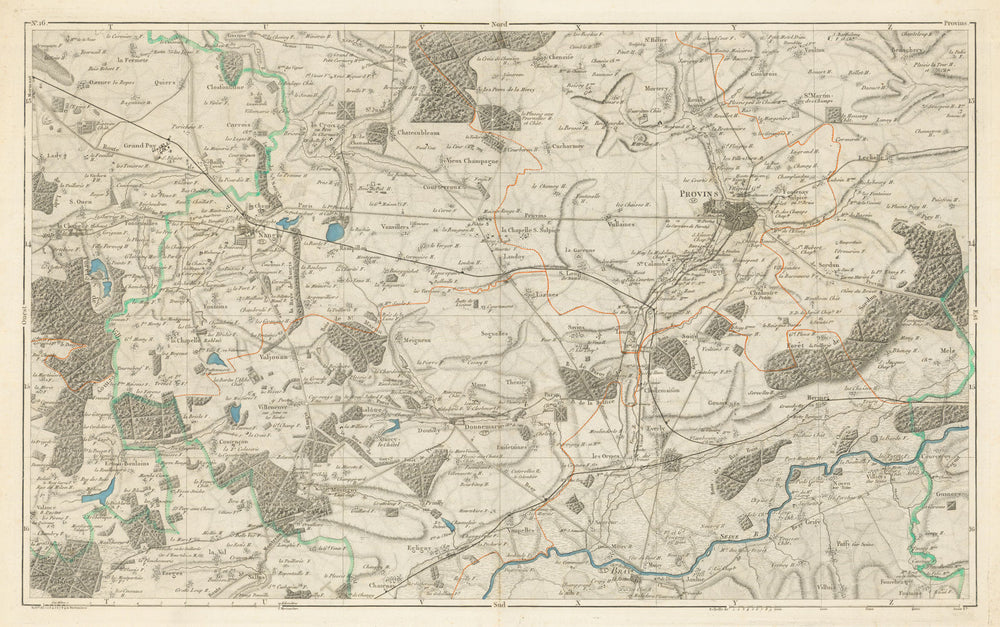 Seine-et-Marne. Provins, Nangis, Saint-Sauveur-lès-Bray. Piquet 1856 old map