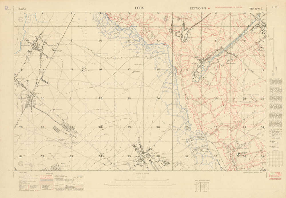 Loos First World War Trench Map GSGS 3062 Sheet 36C NW3. Edition 9A. 31 Oct 1917