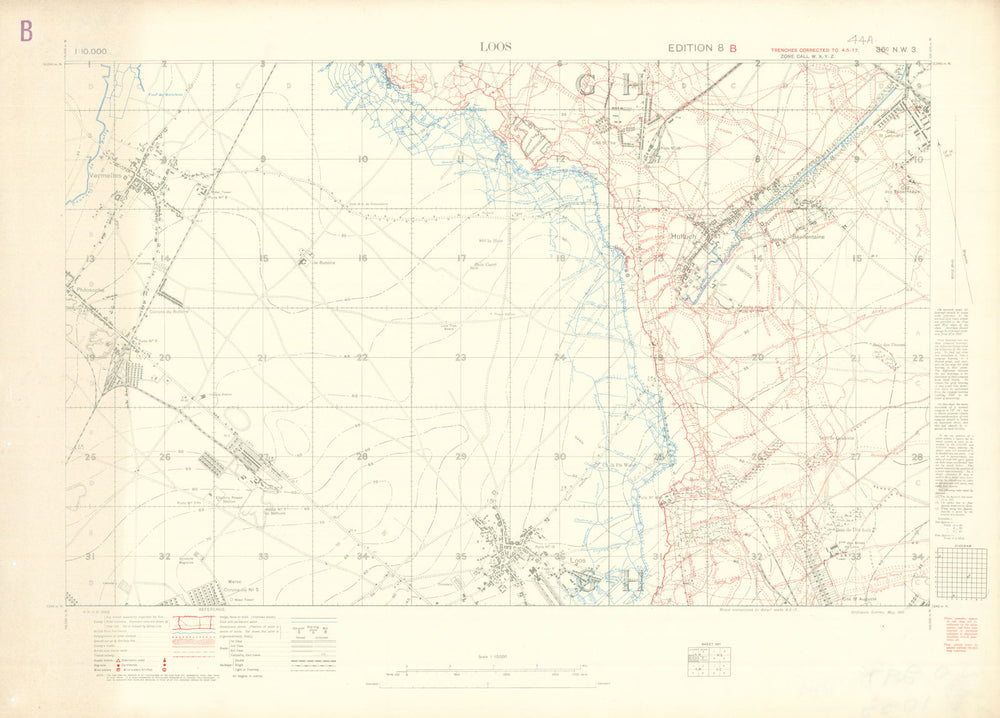 Loos First World War Trench Map GSGS 3062 Sheet 36C NW3. Edition 8B 4 May 1917
