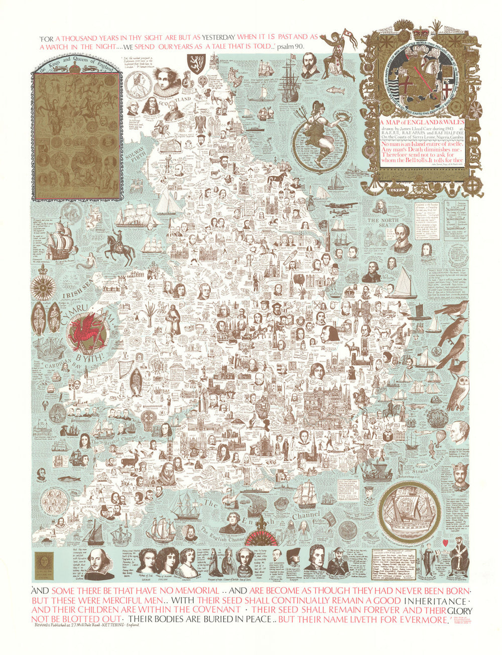England & Wales historically annotated pictorial miscellany map. J.L. Carr 1973