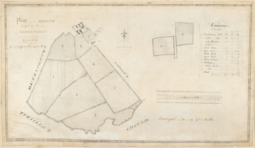 Manuscript Estate Plan—Bledington—Cotswolds—John Jefferies Hooper c1810 map