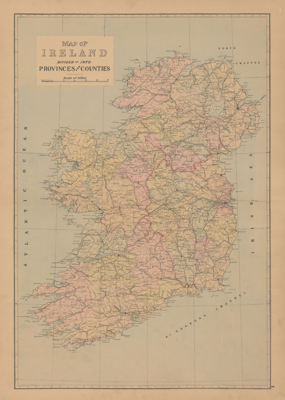 General map of Ireland showing railways. Antique map by L. J. Richards 1901