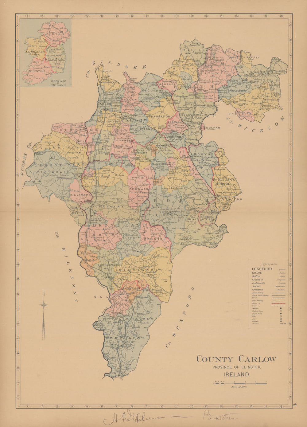 County Carlow—Leinster—Ireland—parishes & baronies—L. J. Richards 1901 old map