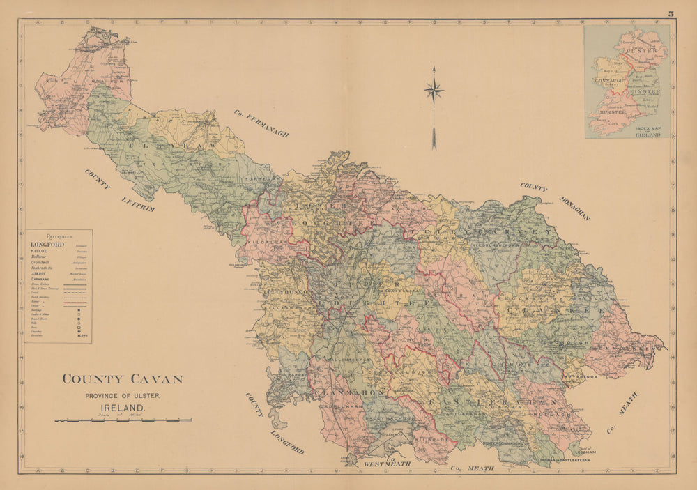 County Cavan—Ulster—Ireland—parishes & baronies—L. J. Richards 1901 old map