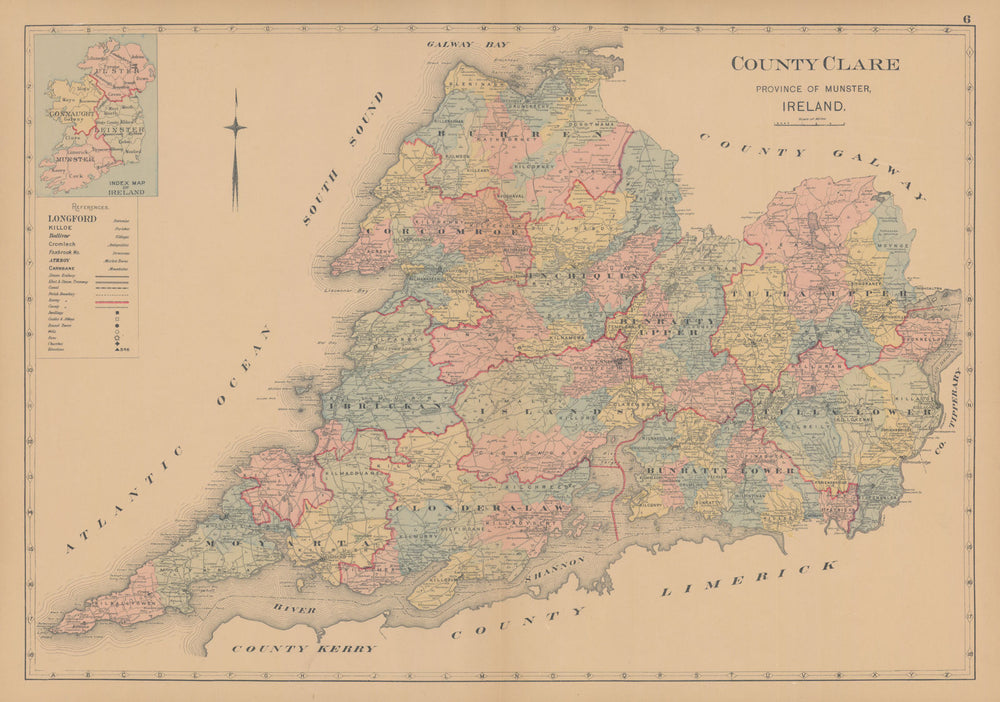 County Clare—Munster—Ireland—parishes & baronies—L. J. Richards 1901 old map
