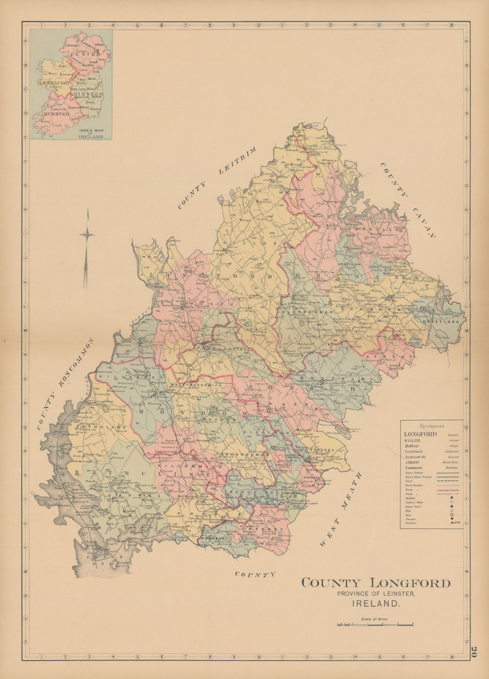 County Longford—Leinster—Ireland—parishes & baronies—L. J. Richards 1901 map