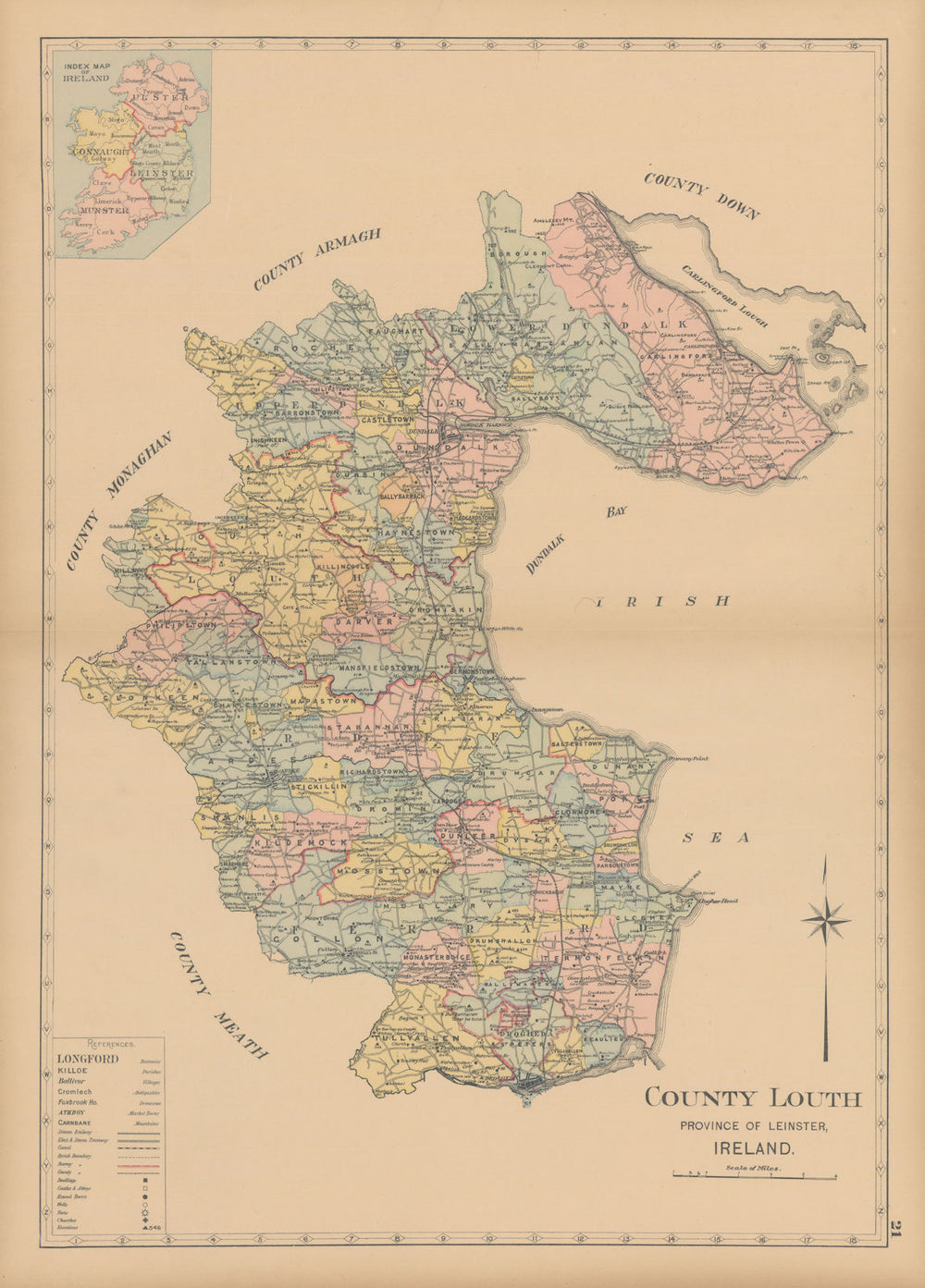County Louth—Leinster—Ireland—parishes & baronies—L. J. Richards 1901 old map