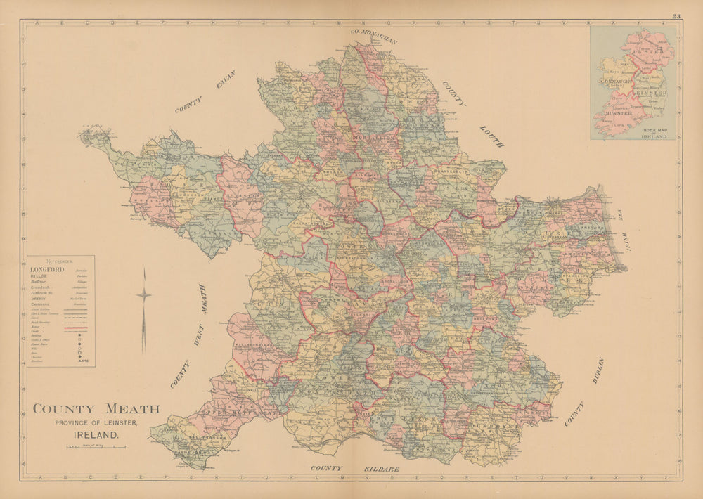 County Meath—Leinster—Ireland—parishes & baronies—L. J. Richards 1901 old map