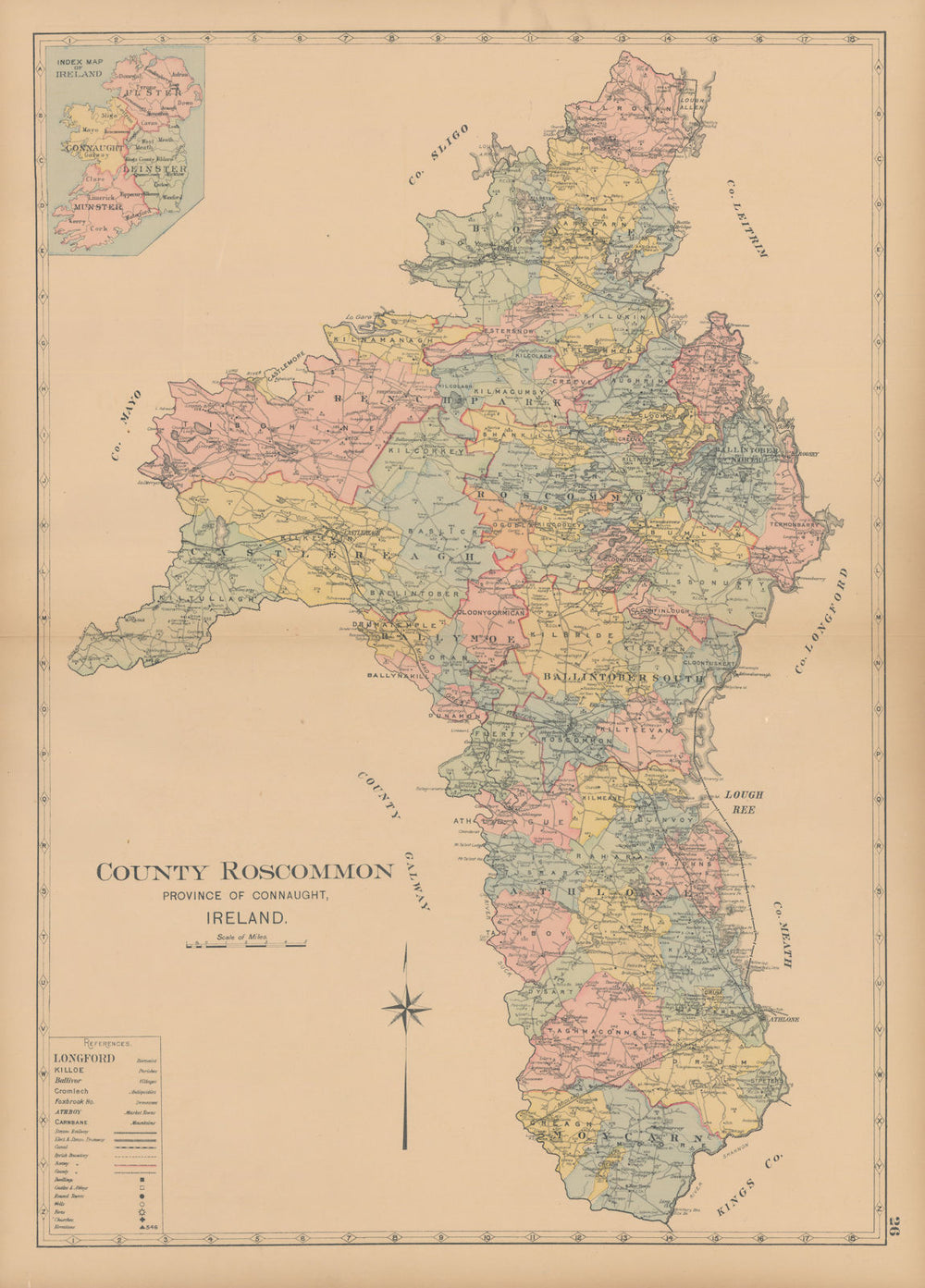 County Roscommon—Connaught—Ireland—parishes & baronies—L. J. Richards 1901 map